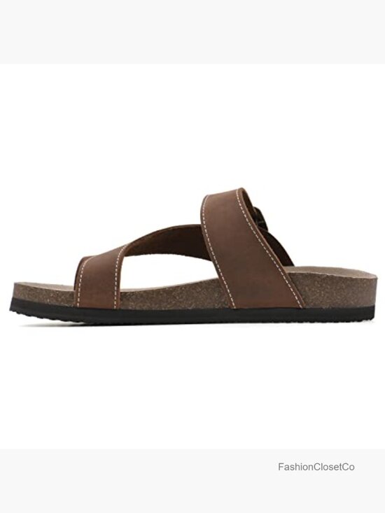Amazon.com | FITORY Mens Cork Thong Slides Sandal with  Leather Flip Flop Sandals with Contoured Footbed & Adjustable Buckle